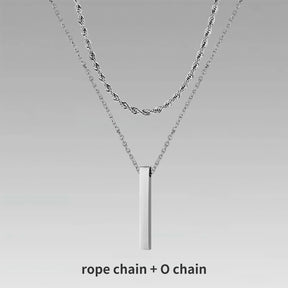 Vnox 3D Vertical Bar Necklaces for Men, Layering Stainless Steel Geometric Pendant, Layered Wheat Rope Cuban Chain, Boy Collar