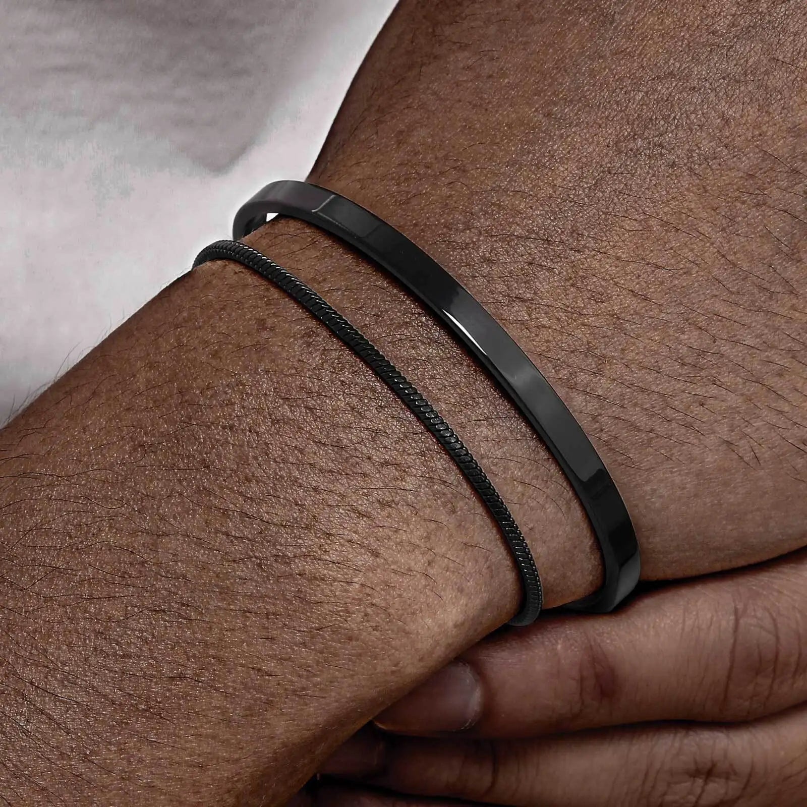 Trendy 4mm Cuff Bracelet for Men,2pcs/set Waterproof Chain LInk Adjustable Writband,Causal Jewelry Gift for Husband Dad BBF