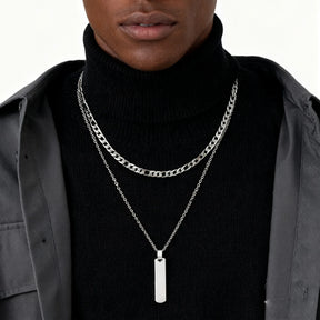 2pcs Vertical Layer Necklaces for Men Boys,Wateproof Stainless Steel Cuban Chain Collar,Stylish Men's Sweater Chain