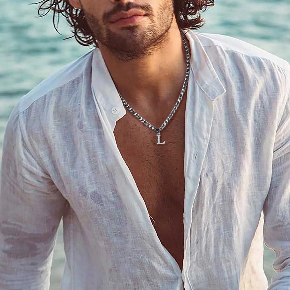 Vnox Simple A-Z Letter Necklace for Men Women, Waterproof Stainless Steel Cuban Chain Necklace, Jewelry Gift for Him