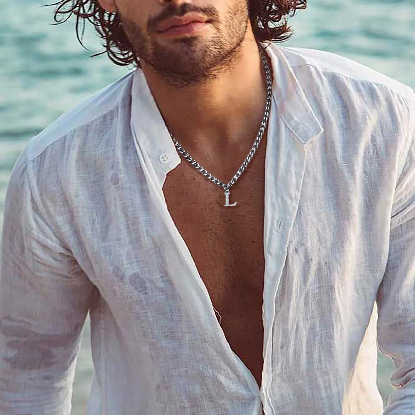 Vnox Simple A-Z Letter Necklace for Men Women, Waterproof Stainless Steel Cuban Chain Necklace, Jewelry Gift for Him