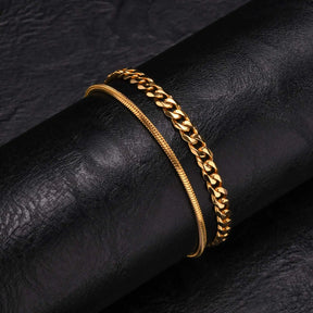 2pcs Men's Chain Bracelets,Silver Gold Black Color Stainless Steel Twisted Rope Chain,Trendy Cuban Link Chain Wristband Gift